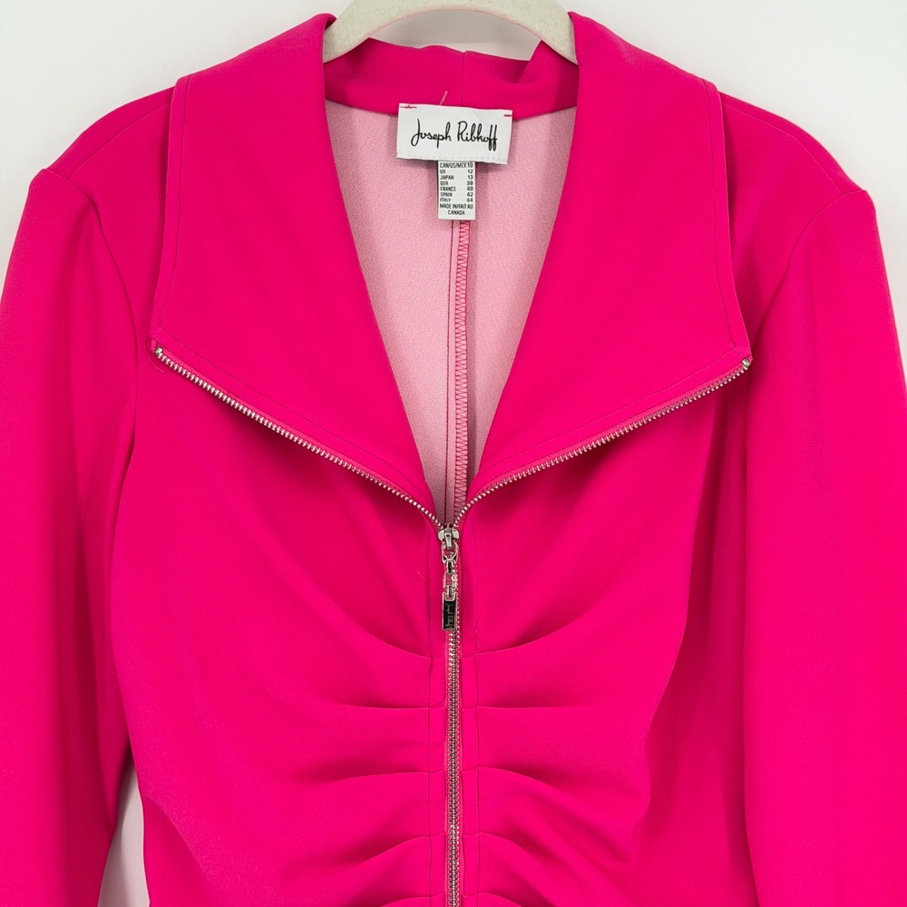 Joseph Ribkoff Hot Pink Ruched Zip-Front Blazer - Picture 8 of 14